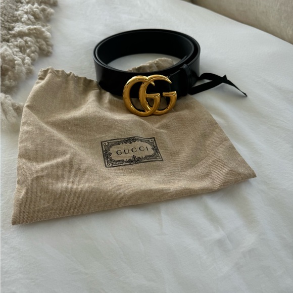 Gucci Black Belt with Gold GG Buckle - Main Image
